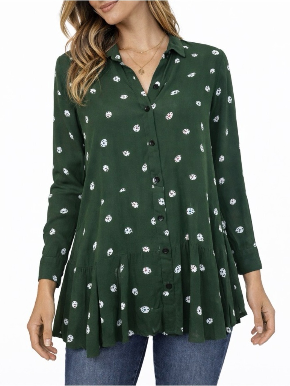 11-1 Tylho brand deep green with ladybug print SZ X-Small